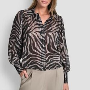 DKNY Black and Gray Animal Print Blouse/NWT